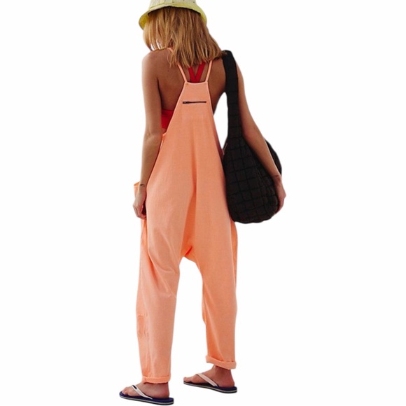 Free People FP Movement Hot Shot Onesie Large Pastel Peach Oversized Romper - Picture 14 of 14